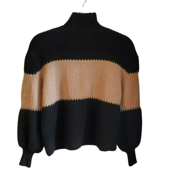 THML Women's Black Nutmeg Striped Color Block Turtleneck Sweater Size XS - Picture 3 of 3